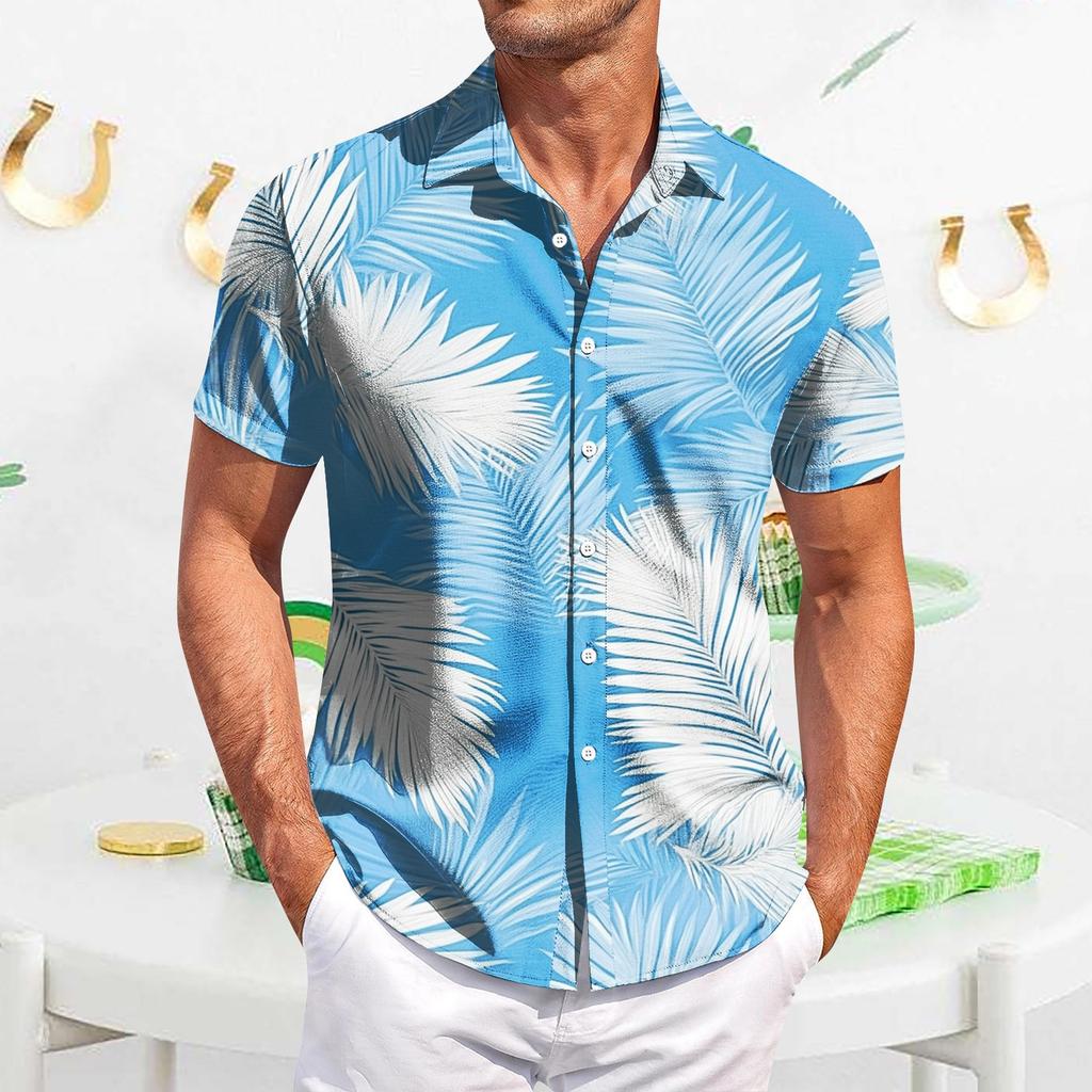 Men's Casual Short-sleeved Shirt Slim Fit Stylish Men's Hawaiian Print