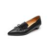 Fashion Phoentin Office Ladies Elegant Black Shoes Women's Pointed Toes Mid Heels 2025 New Genuine Leather Retro Pumps Bow Pointed