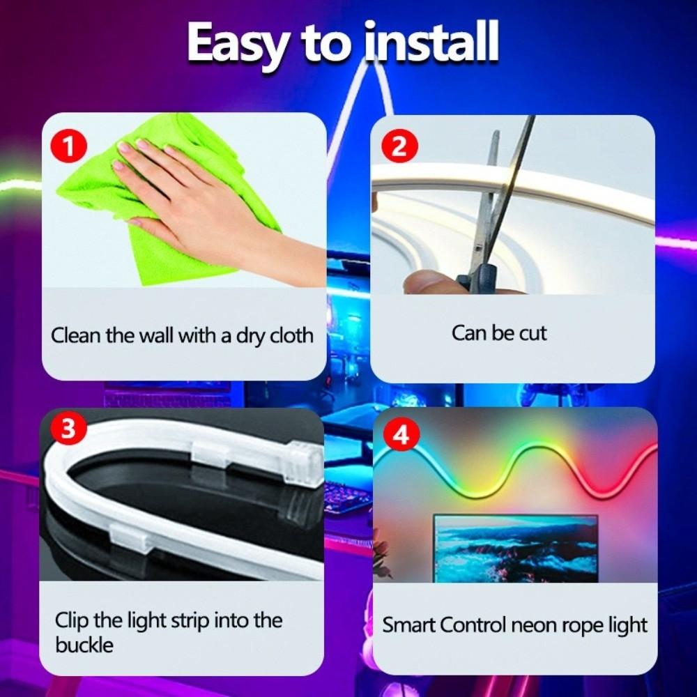Gifts 60/100/200cm RGB Neon LED Rope Lights Waterproof Control Flexible LED Diode Home Decor Smart Colorful Neon Light Strip