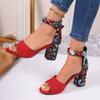 Fashion Women's Shoes 2024 Brand Buckle Strap Women's Sandals Fashion Printing Office and Career New Cover Heel Plus Size Heeled Sandals