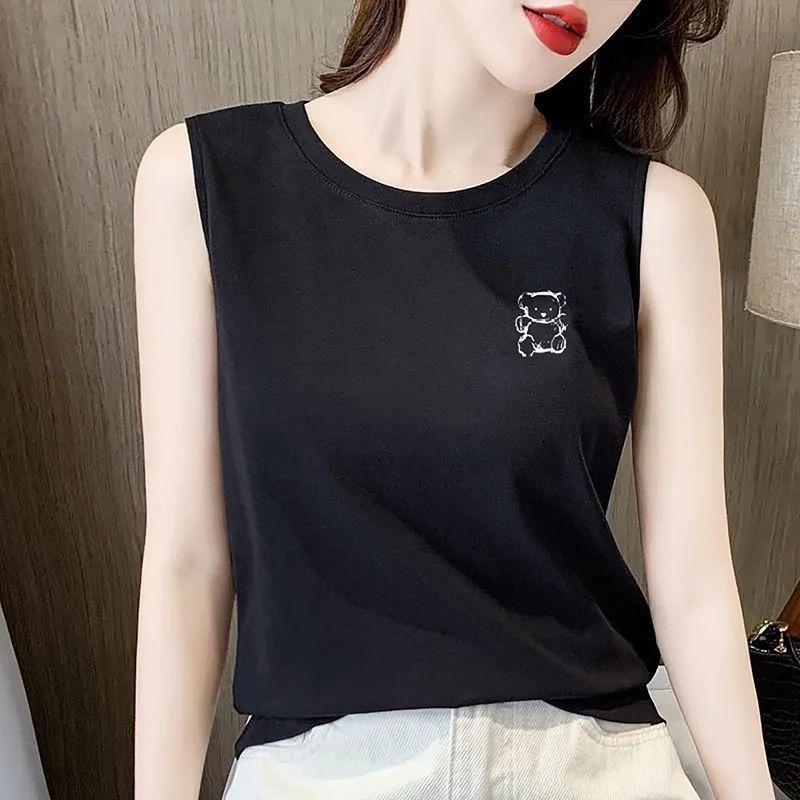 Cotton round Neck Cami Women Summer Outer Wear Plus size Inner wear Korean Style Loose Slimming Base Gray Sleeveless Top