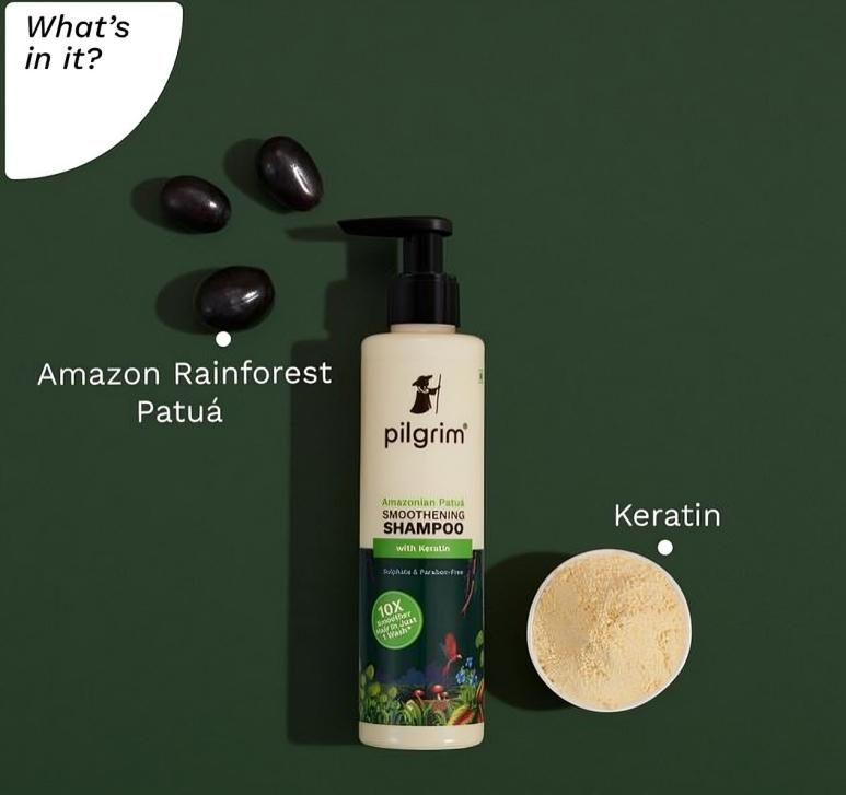 Pilgrim Patua & Keratin Hair Smoothening Shampoo For Dry & Frizzy Hair Sulphate & Paraben Free Shampoo For Women & Men 200ml