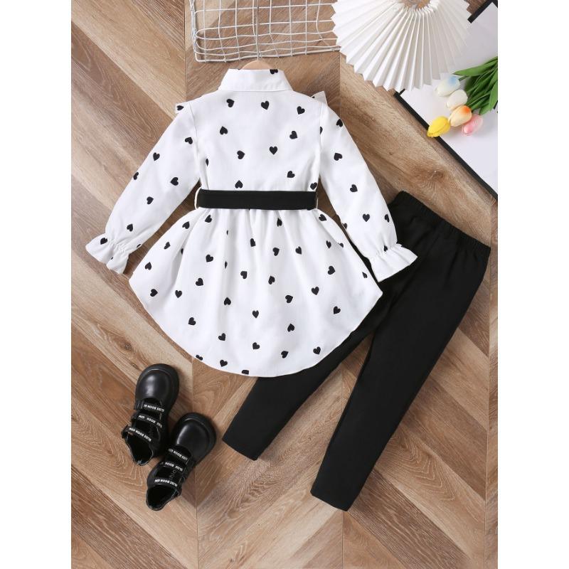 Осенняя мода для девочек, длинное платье-рубашка с поясом, леггинсы, костюм