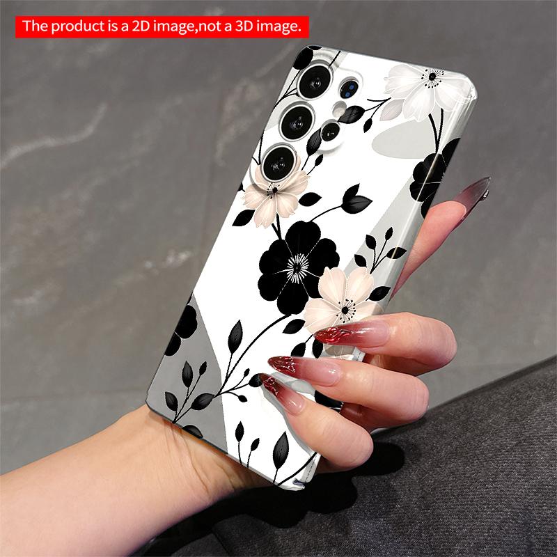 2DFlat Samsung phone case Black & White Floral Pattern Phone Case Applicable to Galaxy S22 S23 S24 S25ULTRA S26 A12 A13 A14 A15 A16