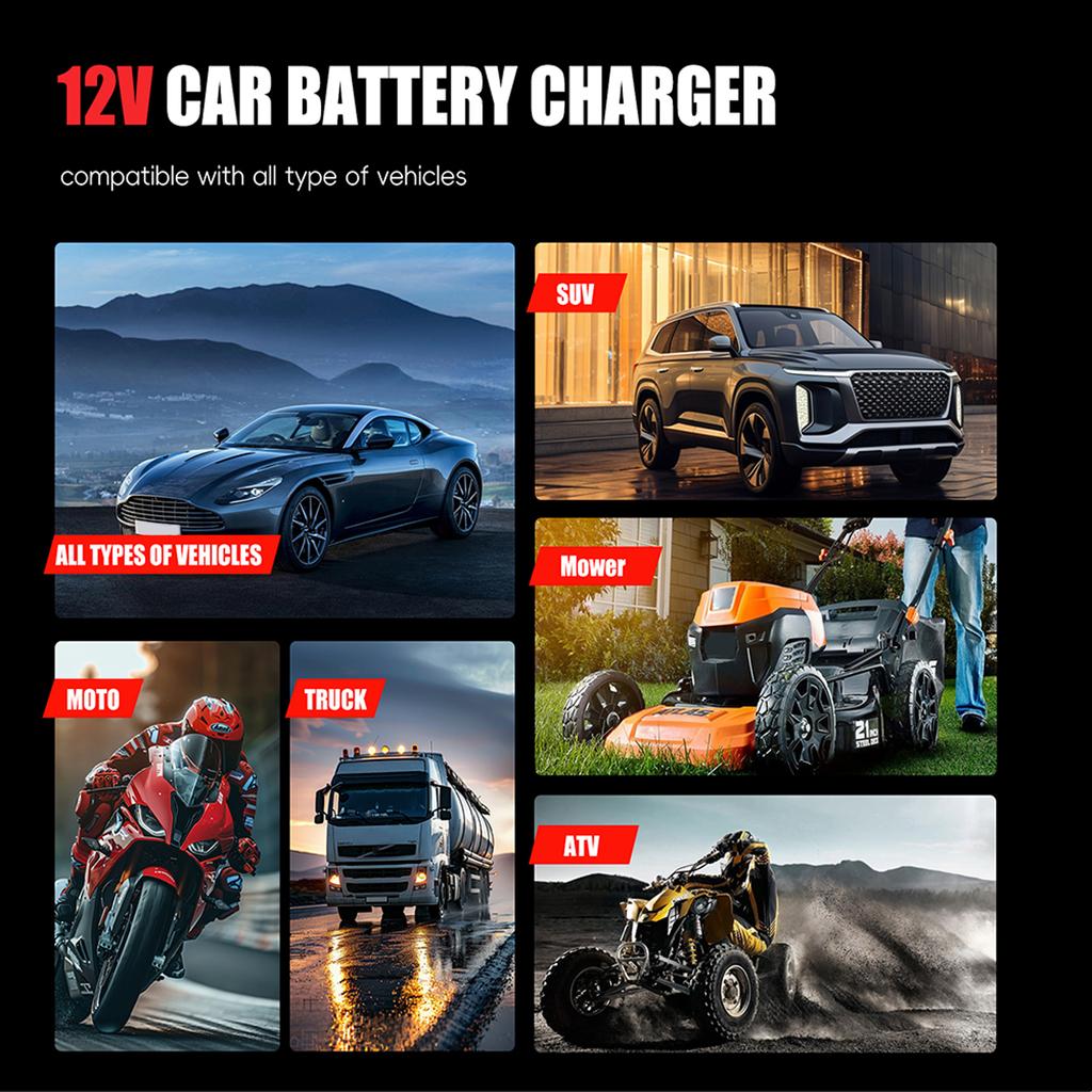 6A 12V Автомобильное зарядное устройство для аккумулятора, Поддерживающее зарядное устройство для Автомобилей, Мотоциклов, Свинцово-кислотных, AGM, GEL аккумуляторов