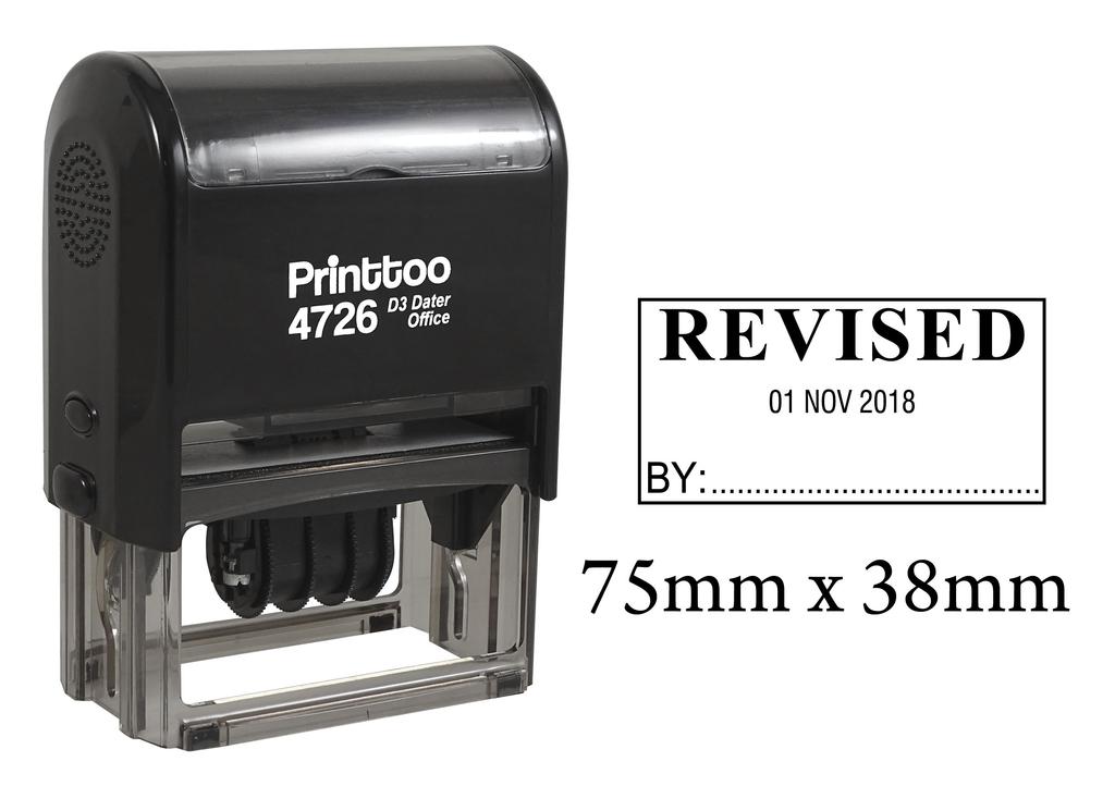 Printtoo Office Dater Stamp With Revised By Text & Signature Space Self Inking Rubber