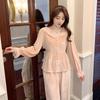 Lace Trimmed Long Sleeved 2PCS Pajamas Autumn Winter Trousers Suits Sleepwear Velvet Warm Nightwear Intimate Lingerie Pijamas