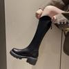 Модные женские сапоги «Челси» на высоком каблуке длиной до колена, зимние туфли на молнии 2024 года, дизайнерские классические туфли из искусственной кожи на платформе, новые удобные женские ботинки