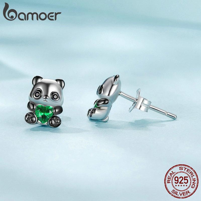 BAMOER Solid 925 Sterling Silver Dainty Panda Stud Earrings - Гипоаллергенные минималистичные милые серьги-гвоздики в виде животных для женщин и девушек, ювелирные украшения