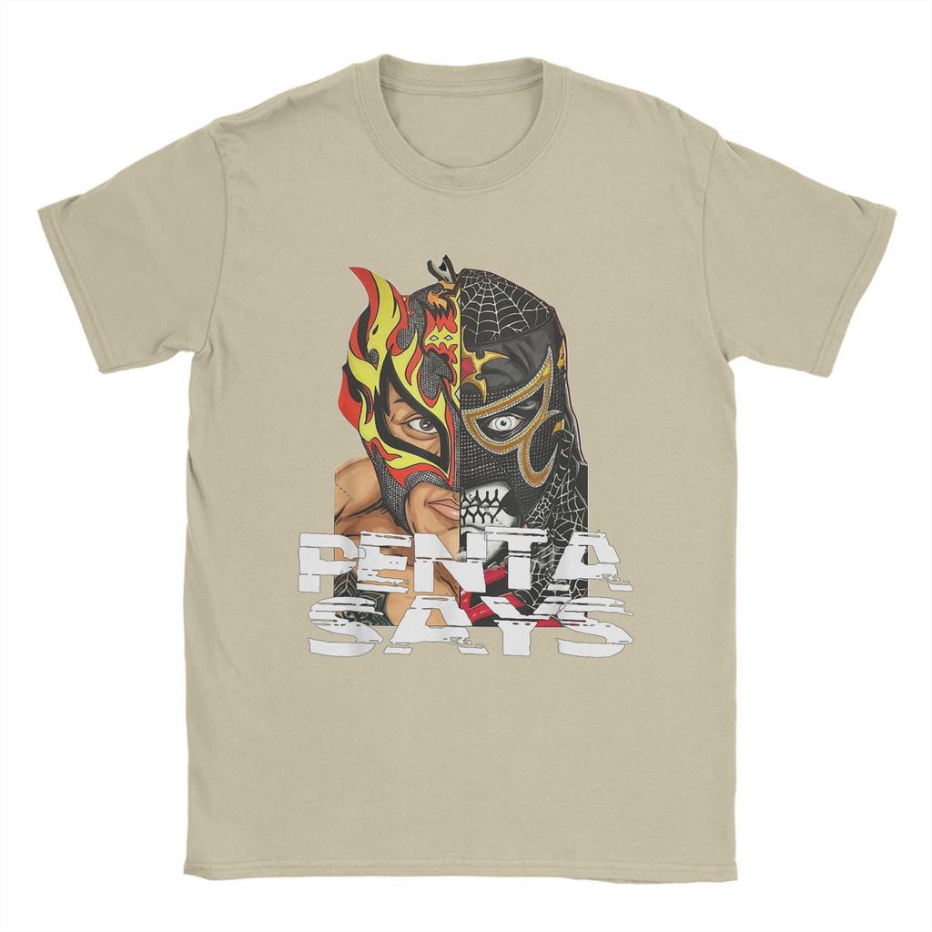 Penta Says Lucha Bros Футболка для мужчин Чистый хлопок Винтажная футболка с круглым вырезом Футболки для боксеров с коротким рукавом Товары размера плюс