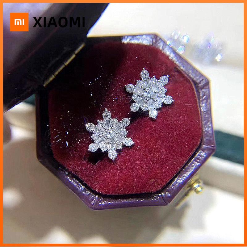 Xiaomi Huitan Aesthetic Crystal Flower Stud Earrings Women White CZ Stone Romantic Snowflake Shaped Earrings Dazzling Ear Accessories