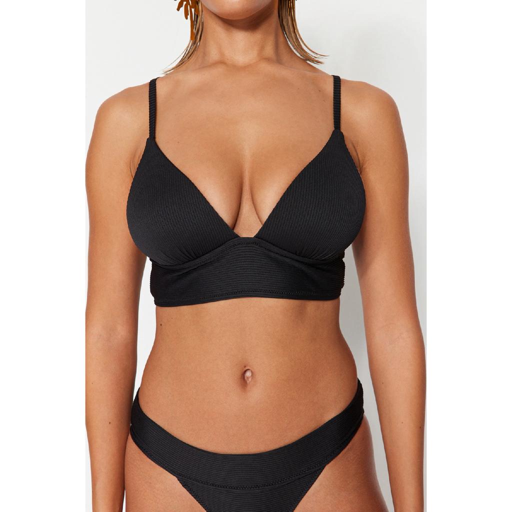 Черный текстурированный топ бикини с треугольными чашечками и пуш-апом Tbess21bu0010