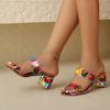 Женская обувь 2025 Лето Новинка Смешанные цвета Женские тапочки Стразы Массивный каблук Сандалии Элегантные Большой размер Повседневные Тапочки для платья