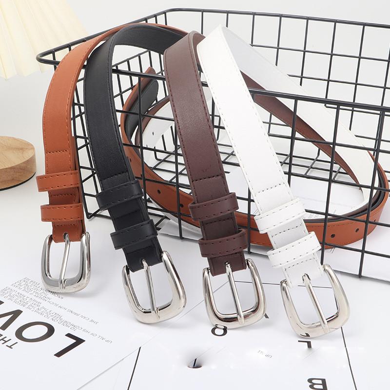 Womens Needle Silver Buckle Slim Belt Premium Minimalist Versatile Accessory