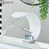 White Chrome Waterfall Basin Faucet Single Hole Deck Mount Single Handle Cold Hot Water Mixer Taps Bathroom Crane