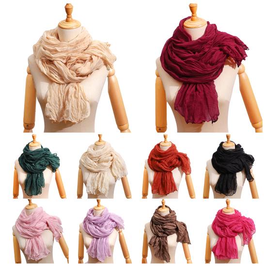 Yousheng Women Pleated Scarf Thickened Weave Autumn Winter Scarf Solid Color Breathable Shawl Headscarf Outfit Accessories