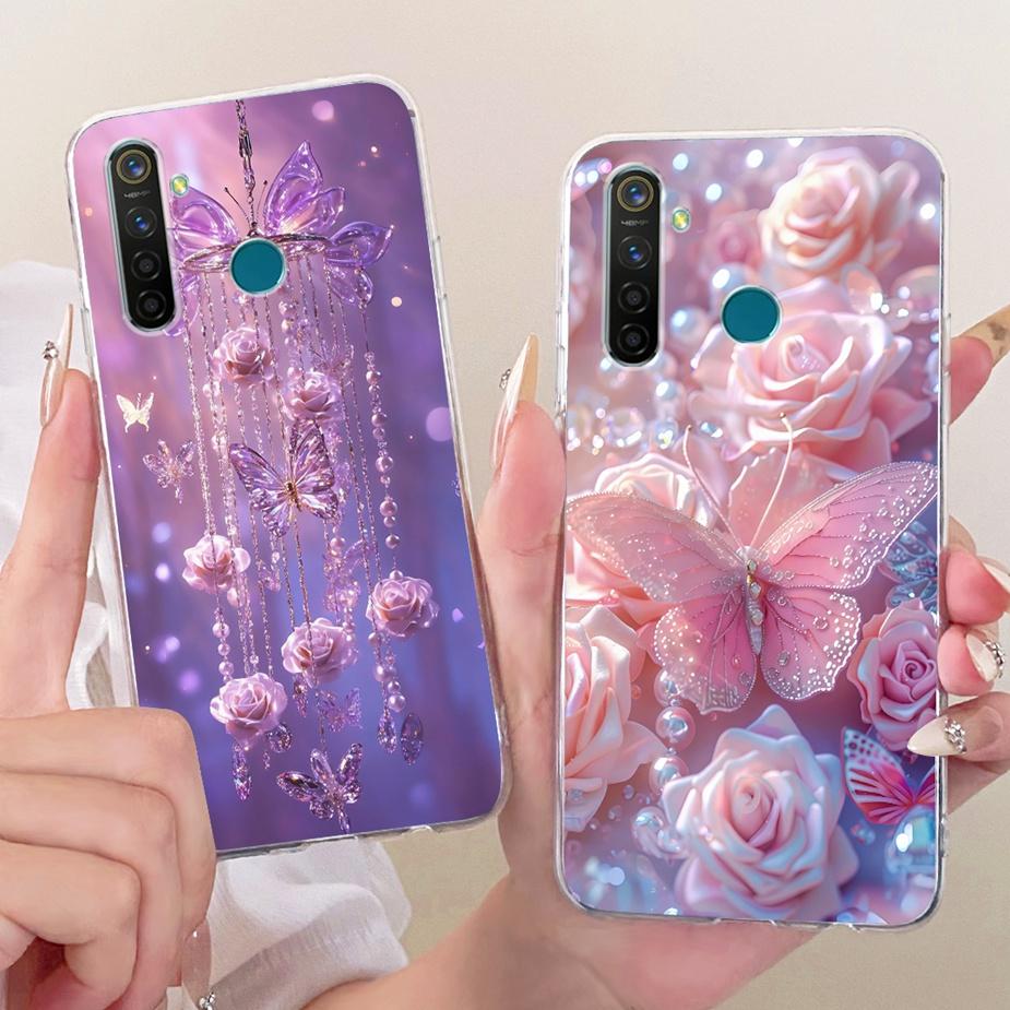 Для Realme 5 5i 5S Realme5 Pro Роскошный Чехол с Рисунком Цветов и Бантом Мягкий Силиконовый Чехол для Телефона Для Realme 5 Pro 5i 5S Задняя Крышка Coque