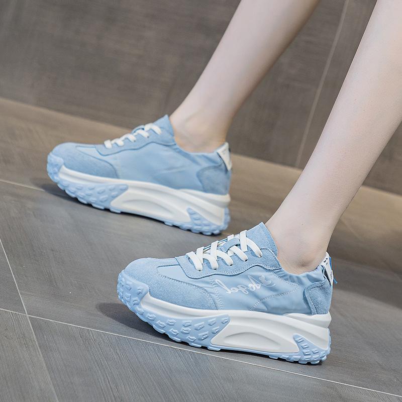 Fujin 7 см джинсовая ткань, замша, натуральная кожа, платформа на танкетке, удобные ботинки на плоской подошве, дышащие женские массивные кроссовки, летняя обувь