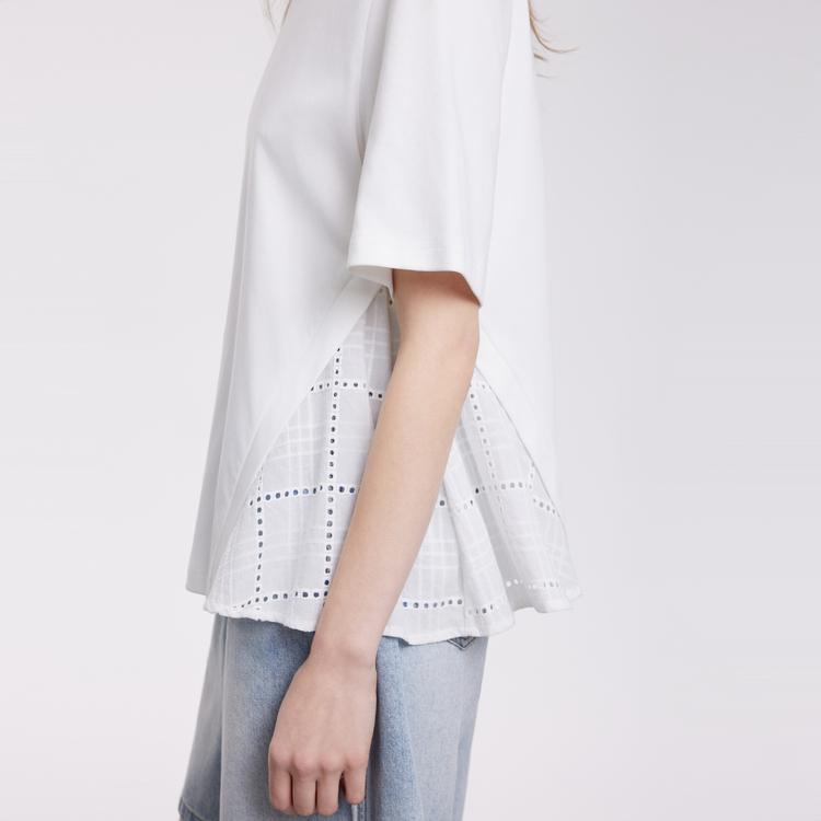 ELLE Хлопковая футболка с вышивкой, короткий рукав, женские топы, белая ET50886