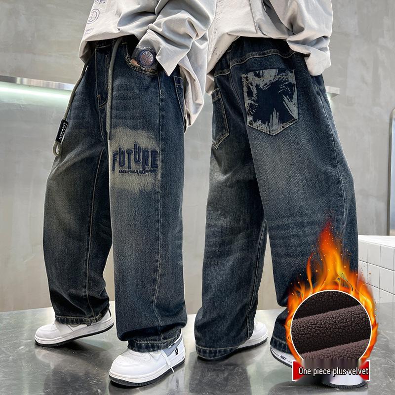 Джинсы для мальчиков на флисовой подкладке - Тренд Весна/Осень 2025: Повседневные длинные брюки для детей