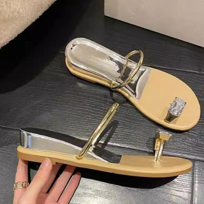 Fashion 2025 Brand Ladies Shoes Pinch Toe Women's Slippers Fashion Crystal Beach Slippers Women Summer Best Seller Flat Slippers Zapatos