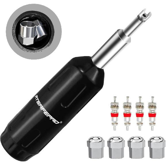 ATsafepro Valve Core Removal Tool, Valve Stem Removal Tool Conta 4 Schrade Valve Cores and 4 Tire Valve Caps, Schrader Valve Removal Tool Quick