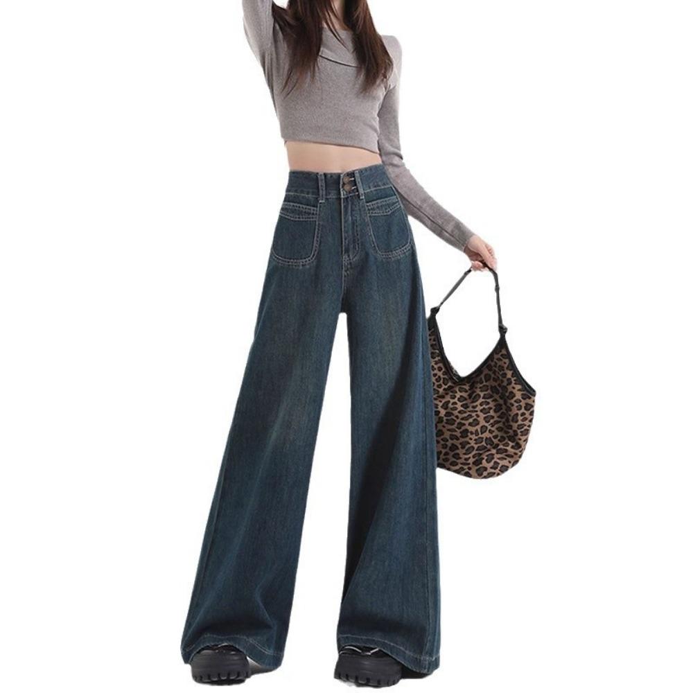 Street Personality Wide-leg Jeans Women's Spring and Autumn New Retro Wide-leg Pants Pear-shaped Body Mopping Pants