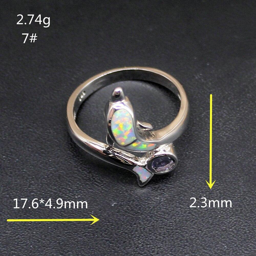 Hermosa Драгоценный камень Дельфин Мистический Белый Опал Подлинная 925 Серебряная полоса Кольцо Свадебные Подарки на Помолвку для Женщин Размер 7 # 20214266