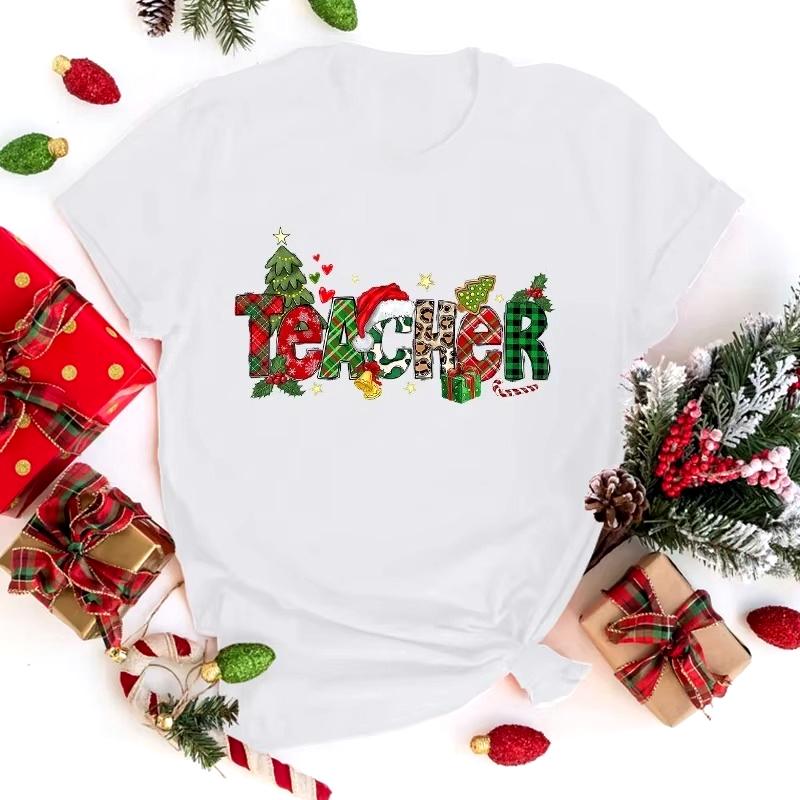 New Hot Christmas Teacher Print TShirts Women Summer Casual TShirts O Neck ShortSleeved TShirts Fashion Shirts Tee Tops