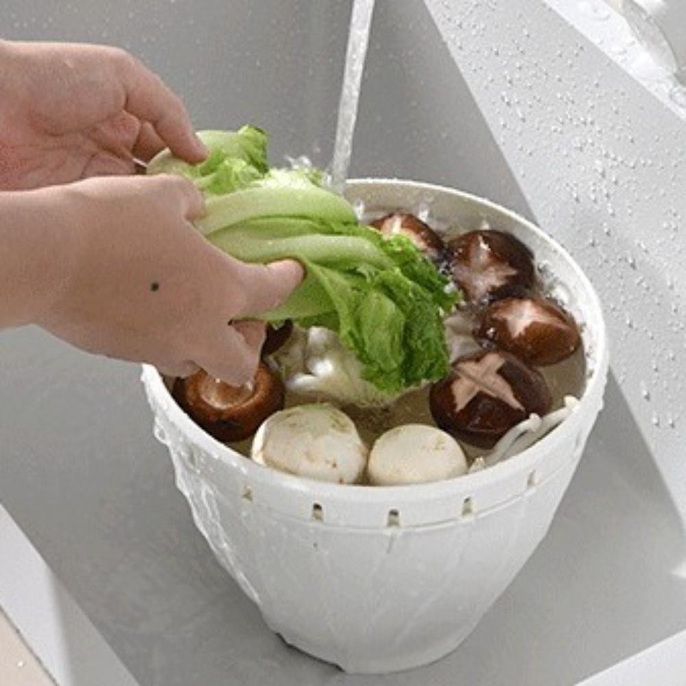 Double Layered Vegetable Storage Basket Plastic Kitchen Colander Strainer Salad Preparation