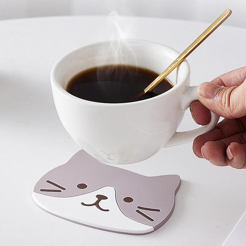 2Pcs Cute Cat Coaster Coffee Glasses Cup Mat Pad Kawaii Drink Coaster Set Heat Insulation Mug Coaster Kitchen Placemat for Table