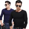 Men Long Sleeve T Shirt Round Neck Self-cultivation Solid Color Slim Tee Personality Trend Man Wear