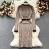 Long Sleeve Knit Sweater Dress Women Autumn Fashion Geometric Pattern Single Breasted Elegant Knitting Office Party Dresses