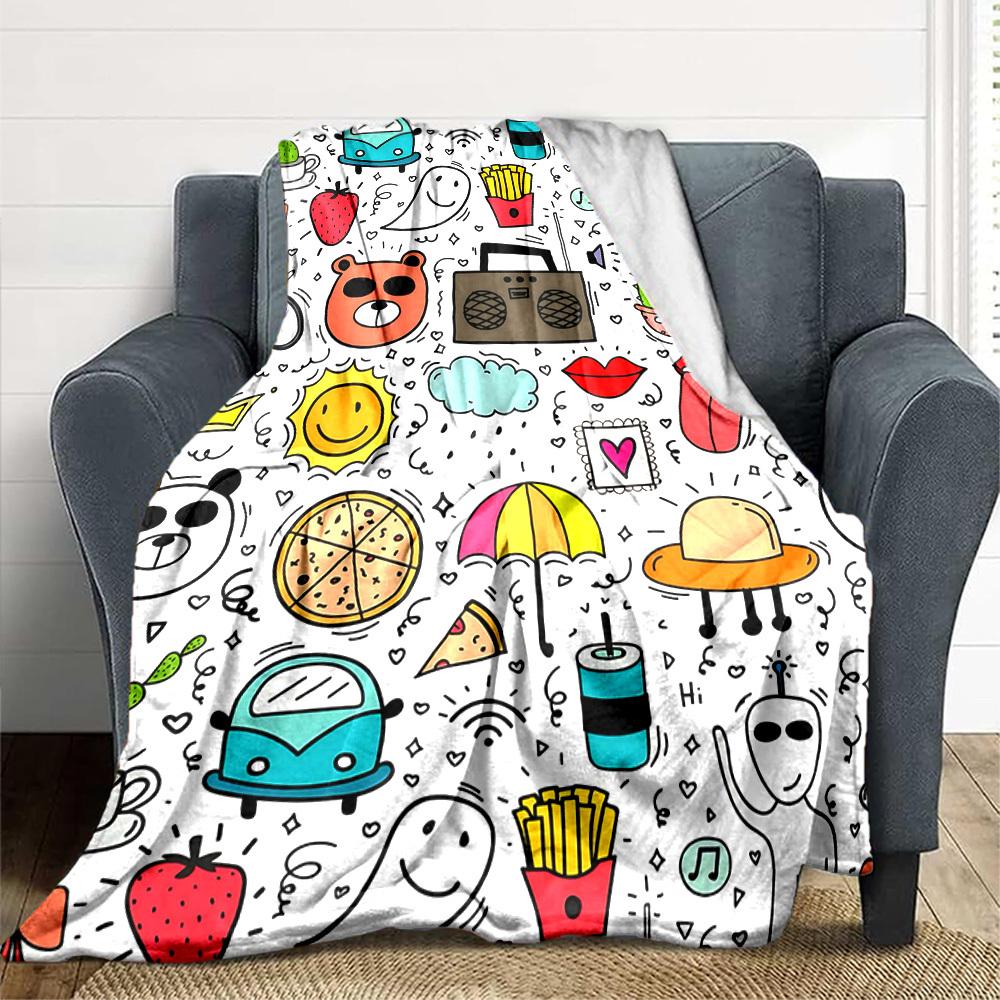1pc Doodle Patterns Blanket Warm, Cozy, And Soft, Suitable for Sofas, Beds, Cars, And Office Use.Perfect for Camping And Travel, Making It a Great Gif