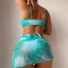 Tie Dye Halter Bikini Female Swimsuit Women Swimwear 3 Pieces Bikini Set with Sarong Bather Bathing Suit Swim