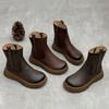 Retro Cowhide Women's Boots Round Toe Thickened Warm And Thick Soled Genuine Leather Mid-calf Boots