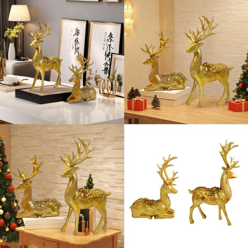 Creative Mooses Decorative Figurine Resins Art Elk Ornament Tabletop Deer Adornment for Home and Office
