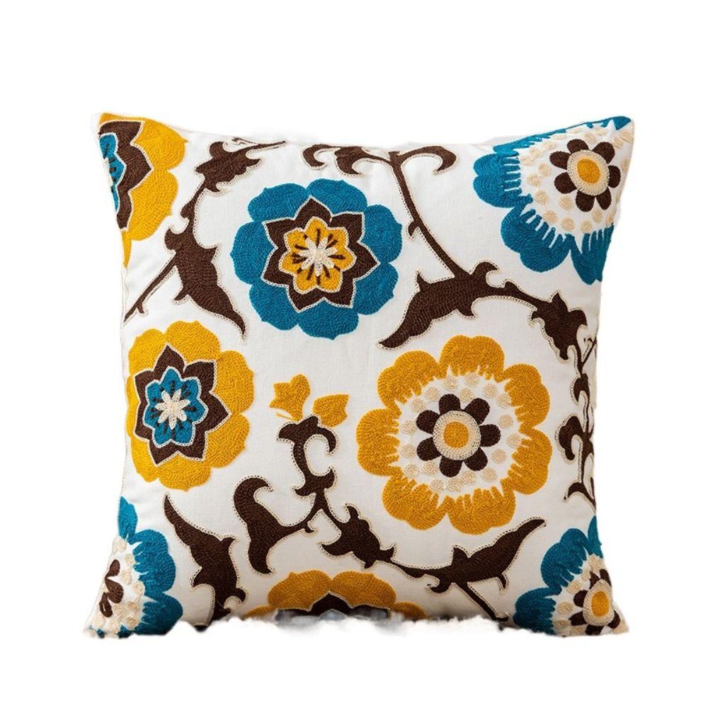 Pastoral Style Flower Pattern Pillowcase Embroidered Flower Cushion Cover Living Room/Office