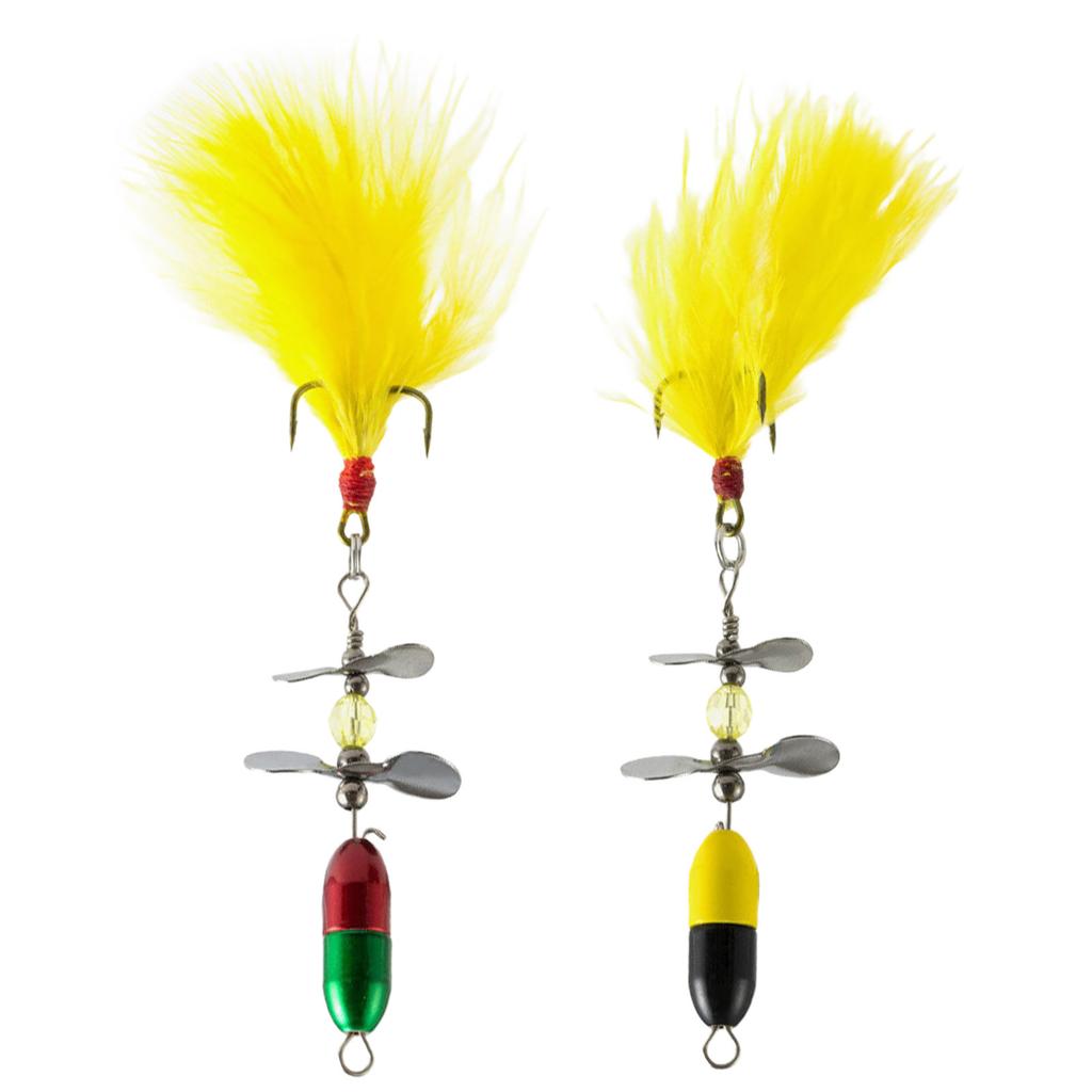 Fishing Bait Rotating Spinner Sequins Fishing Lure 9g Dual Propeller Wobbler Artificial Bait with Feather & Treble Hook
