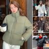 Winter Down Coat Thickened Padded Stand Collar Pockets Zipper Closure Pockets