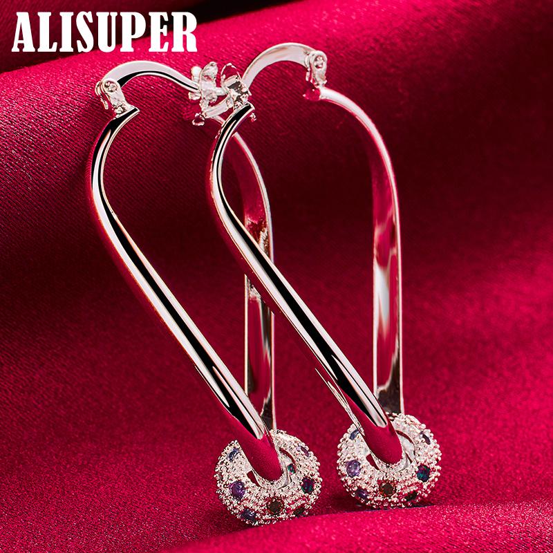 Ювелирные изделия из стерлингового серебра 925 пробы, круглые цветные серьги-кольца с цирконом ААА