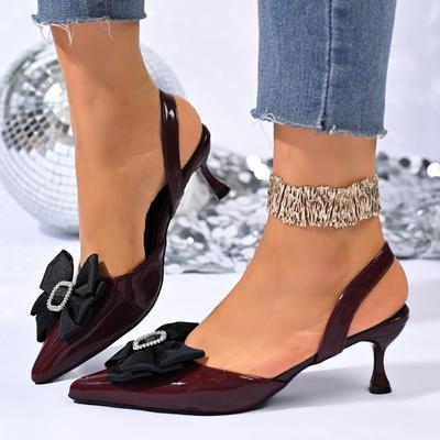 Мода 2025 Лето Новинка Бант Острый носок Шпилька Сандалии Задник с обмоткой Ремешок на подъеме Противоскользящие Износостойкие Туфли на каблуке-рюмочке