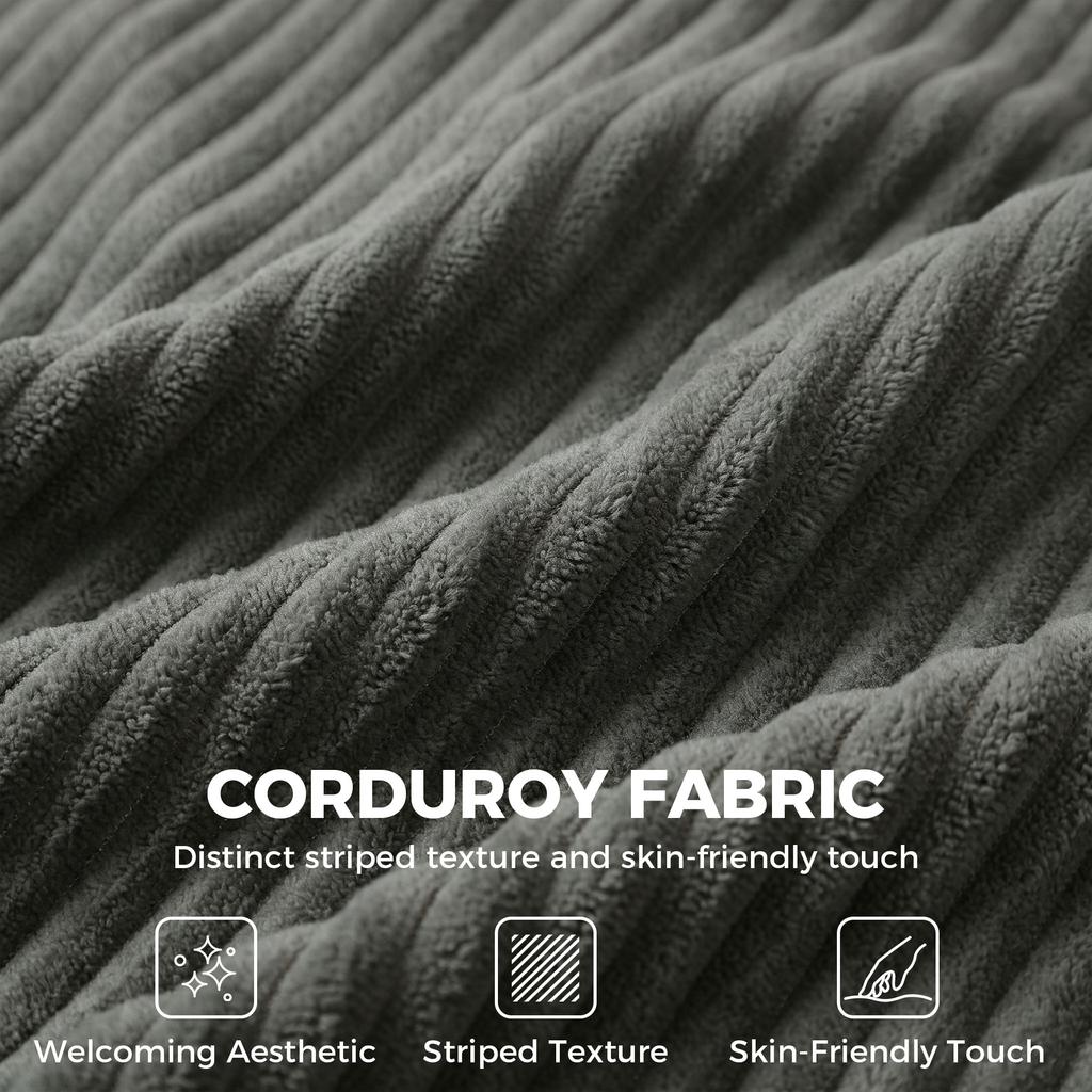 3 Seater Sofa with Wide Seat, Corduroy Fabric Couch with Deep Seat, Spring Cushion, Light Grey