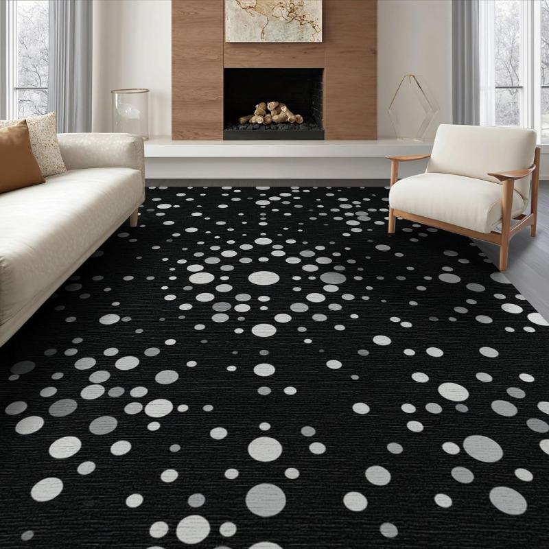 Modern Black Grey Polka Dot Area Rug Minimalist Geometric Circle Pattern Non-Slip Floor Rug for Living Room Bedroom