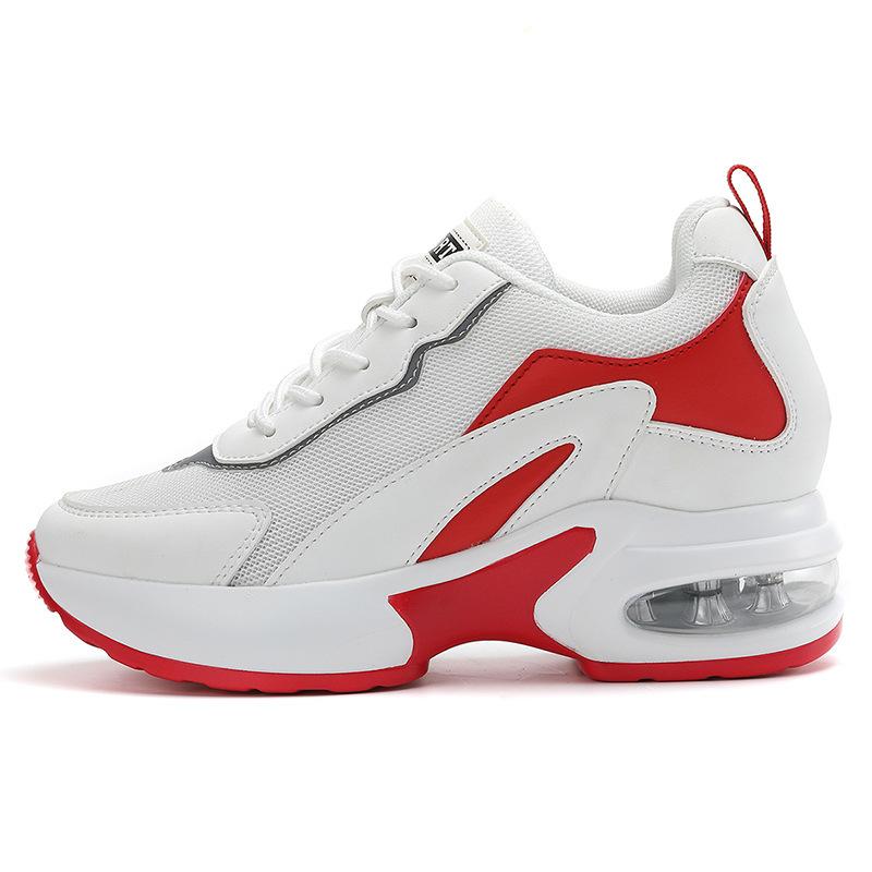 Spring and Autumn New Breathable Mesh Soft-soled Shoes Slope Heel Thick Sole Heightening Air Cushion Casual Sports Shoes Women's Muffin Shoes