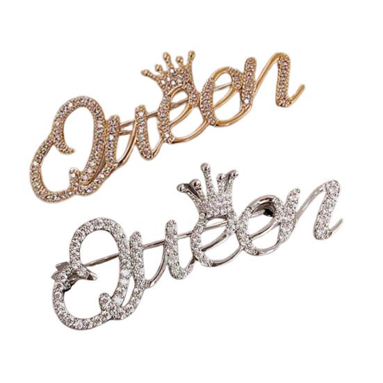 Женская брошь в форме буквы, роскошная из нержавеющей стали со стразами, булавка для платья для банкета