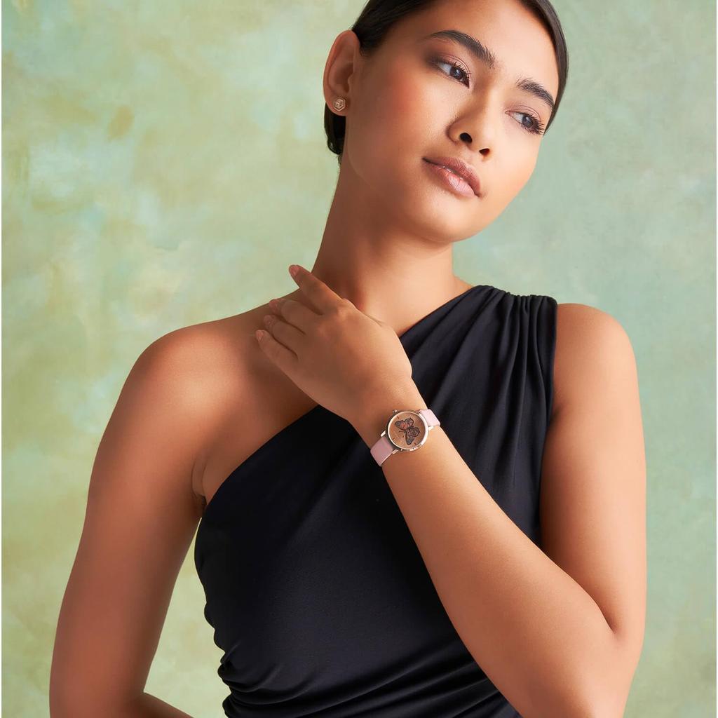Авторизованный дилер Olivia Burton Watch Ladies ob24000126 Signature 28mm Butterfly Ultra Slim Rose Gold Mellow Rose Leather Strap Watch [OLIVIA BURTON]