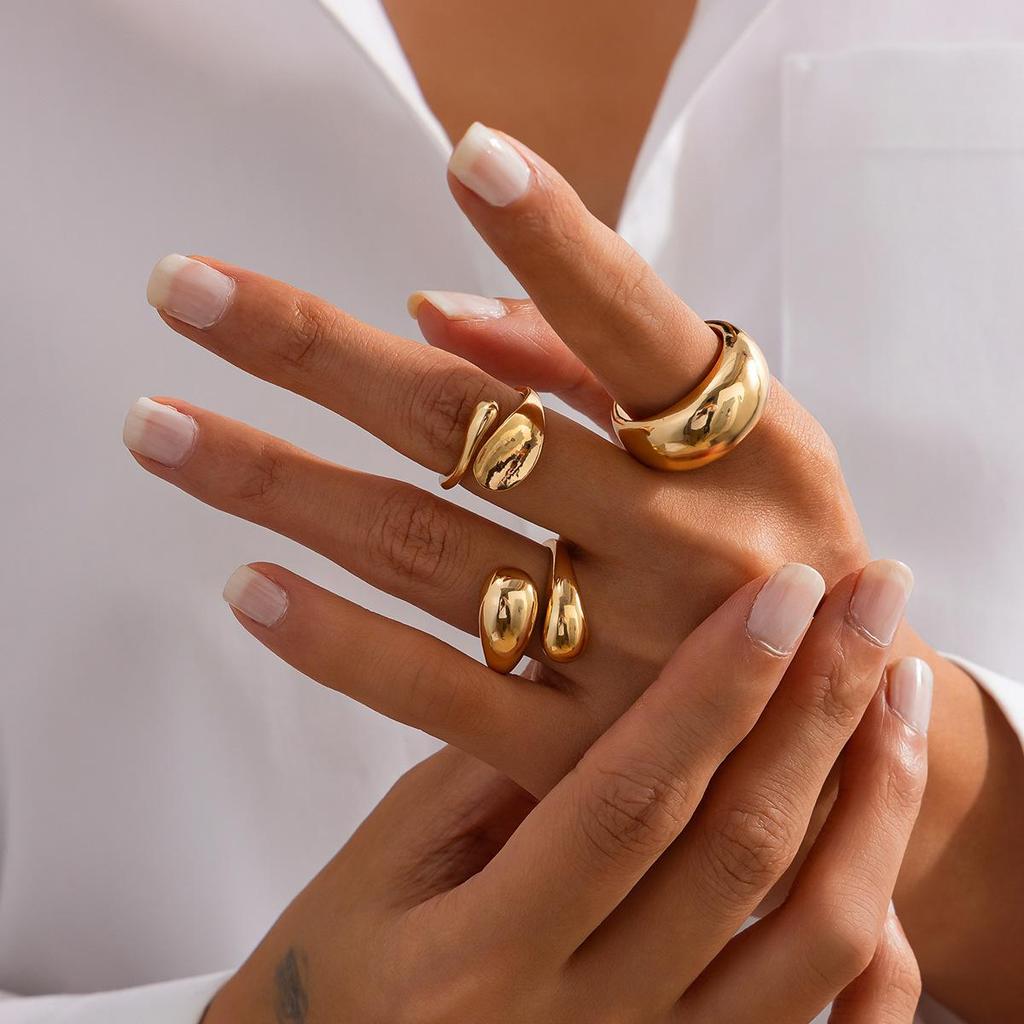 Комплект колец с жемчужинами в европейском и американском геометрическом стиле в стиле барокко – глянцевое кольцо из жидкого металла в стиле Sweet Cool Ins