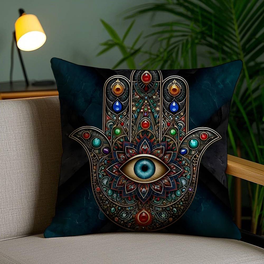 Beautiful Mysterious Style Hamsa-A Pillow Case Anti-dustmite Pillowcase Invisible Zipper Silky Short Plush Sofa Cushion Cover