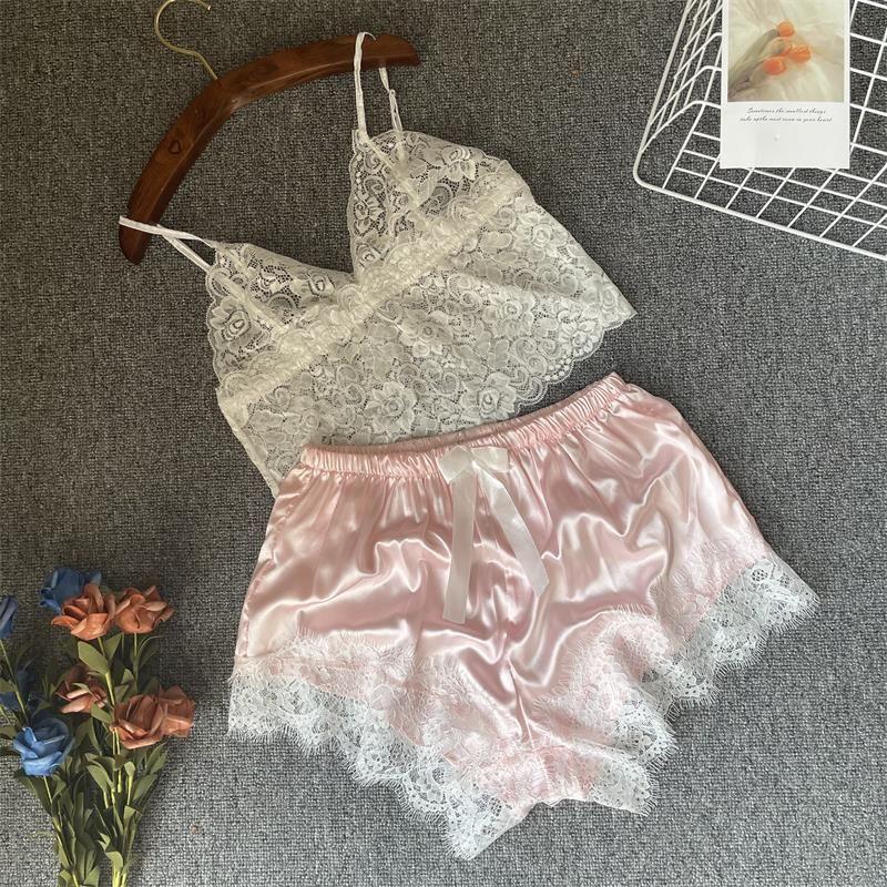 Женский кружевной пижамный комплект Экспорт Сексуальный Элегантный Пуловер Кружевной Без рукавов Кружевные Бретели Пижама